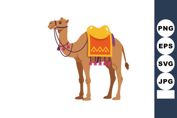 Camel with Decorative Saddle and Harness: A Versatile Design Asset