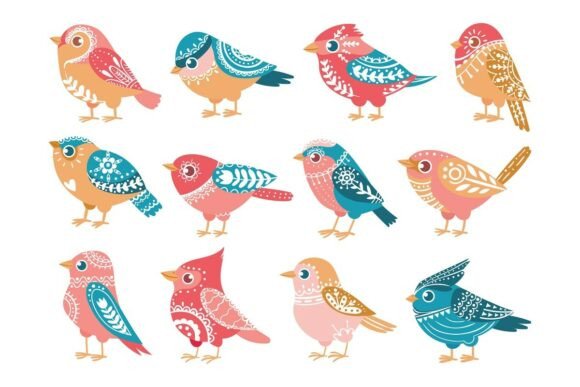 Decorative Birds: Hand Drawn Folk Art for Modern Design