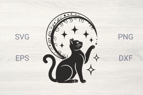 Enchanting Decorative Moon with Black Cat SVG for Your Projects