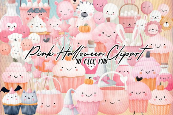 Pink Cute Halloween Decorative Clipart: A Fresh Take on Spooky Season
