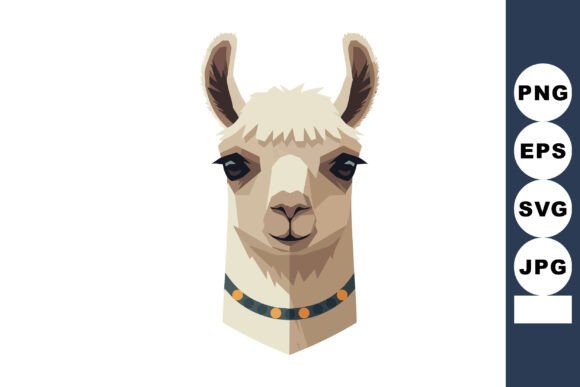 The Gentle Charm of an Alpaca Head with Decorative Collar Vecto